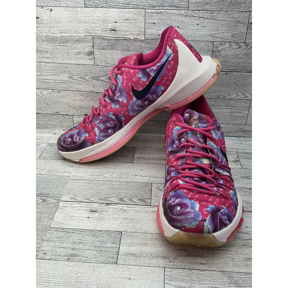 Nike KD 8 Aunt Pearl‎ Shoes Mens 13 Pink Floral Rose Kay Yow Basketball Sneakers